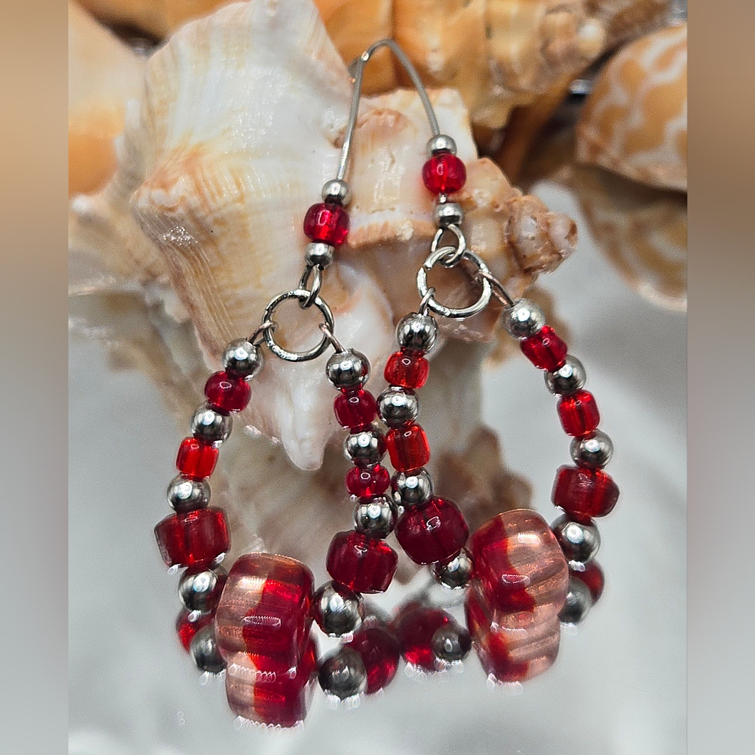 Elegant Handms Red Beaded Earrings